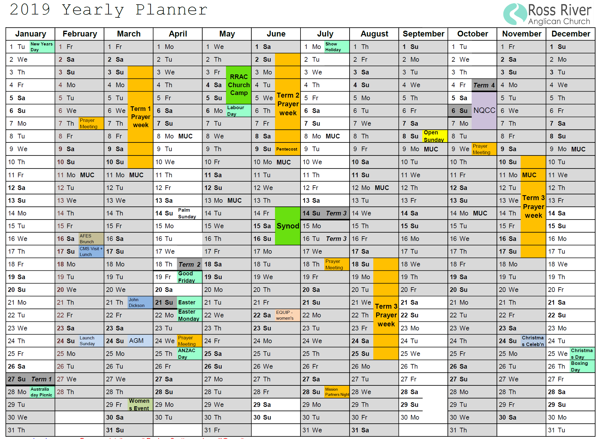 Church Calendar – Ross River Anglican Church